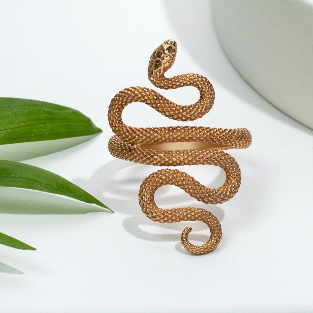 Textured Gold Snake Wrap Ring – 27mm Statement Style